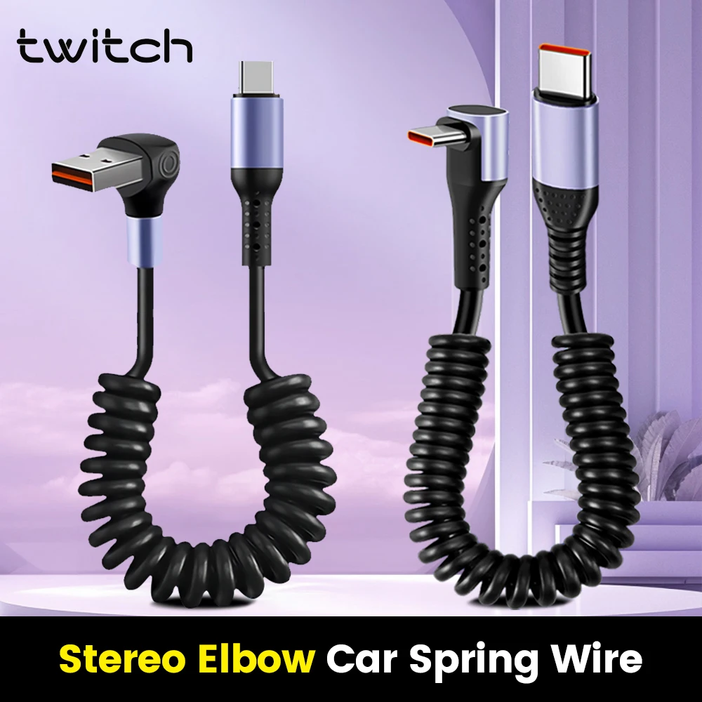 66W Car Spring Cable Fast Charging 6A 20CM To 1M Type C To Type C Data Cord For iPhone 15 16 Samsung Huawei Xiaomi USB C Cable