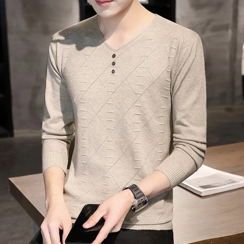 

Men's Thin Long Sve V-Ne Sweater Spring Autumn New Sle Color Base irt Trendy Top Knitted Wear Casual Slim Fit