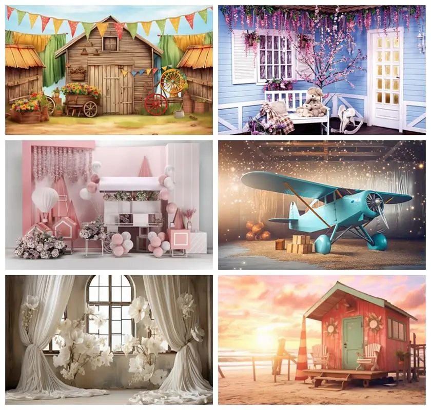 

Laeacco Kids 1st Birthday Party Backdrop Sweet Pink Balloons Flowers Rainbow Scene Baby Newborn Portrait Photography Background