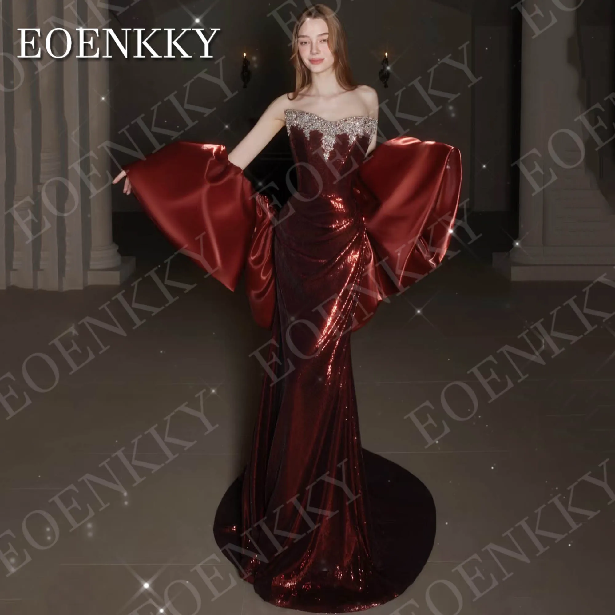

EOENKKY Sequin Mermaid Evening Dresses V Neck Elegant for Party Off Shoulder Strapless Prom Dress Customized فستان سهرة نسائي