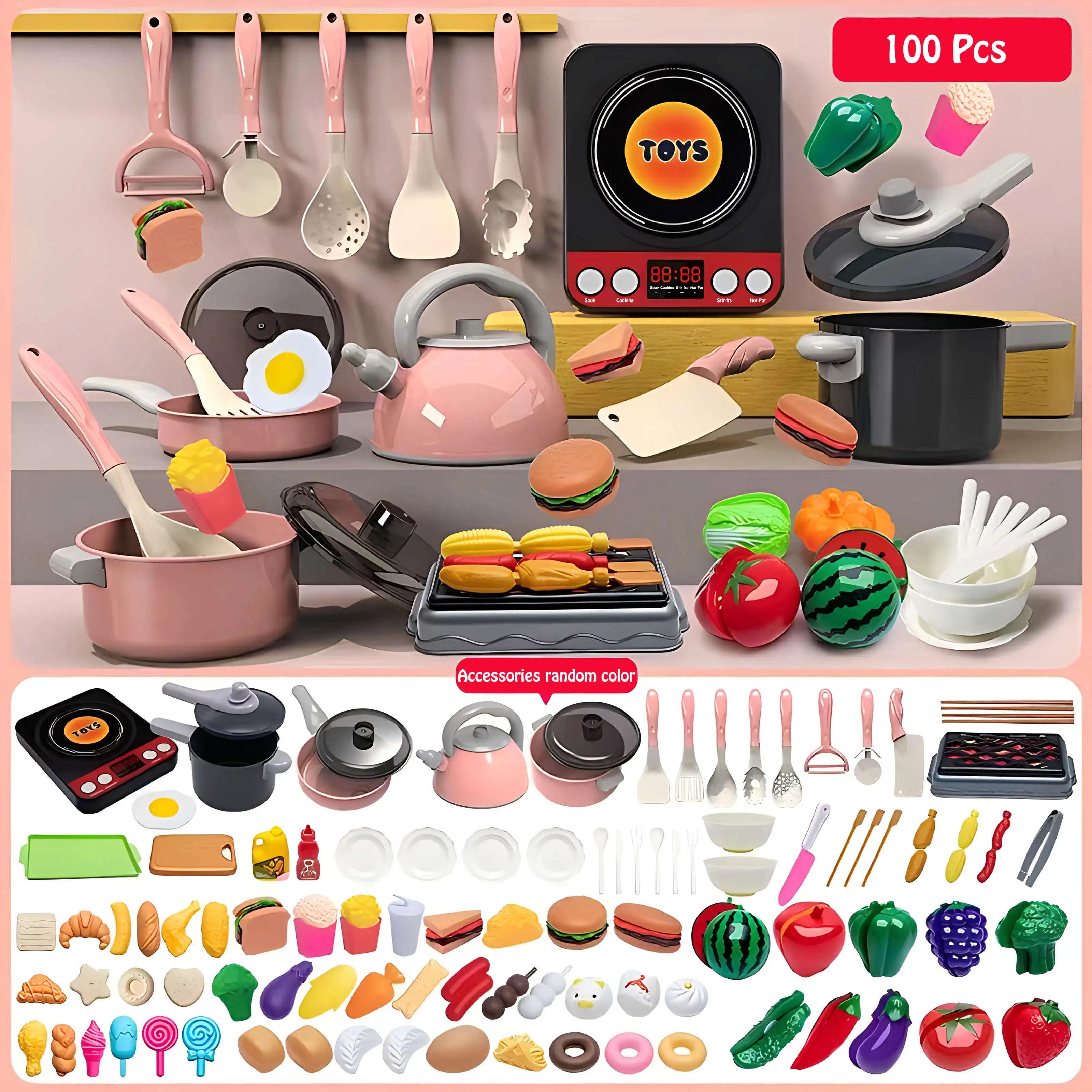 Cutting Fruit Vegetable Play Food Kitchen Toys Set with Cooking Toys Pretend Play Educational Toy for Toddler Children