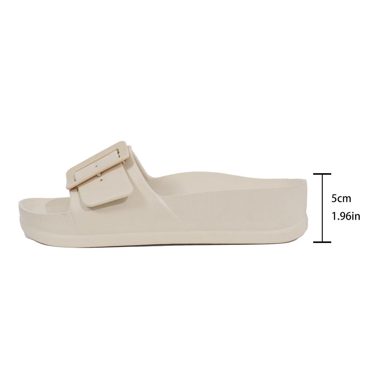 Women White Flat Platform Slippers Slides with buckle Slip-On Beach Shoes Thick Sole Light weight Summer Casual Comfort