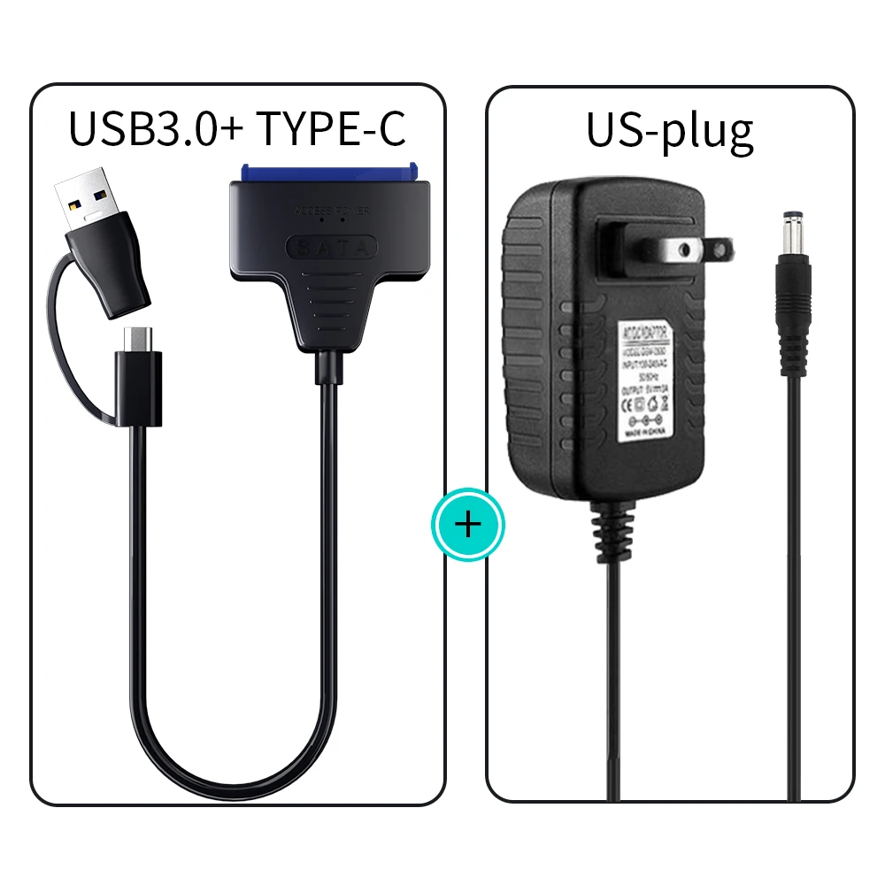 Usb 3.0 Naar Sata/Type-C Adapter Sata Kabel 2.5/3.5 Inch Ssd Hdd Sata Iii Harde Schijf Met 12V/2a Power Adapter