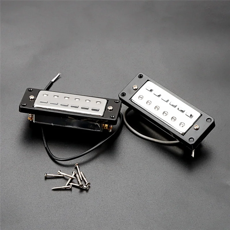 

AA75-Set Of 2 Pcs Mini 6 String Guitar Humbucker Pickups Black & Silver Metal+Plastic For Electric Guitar Parts
