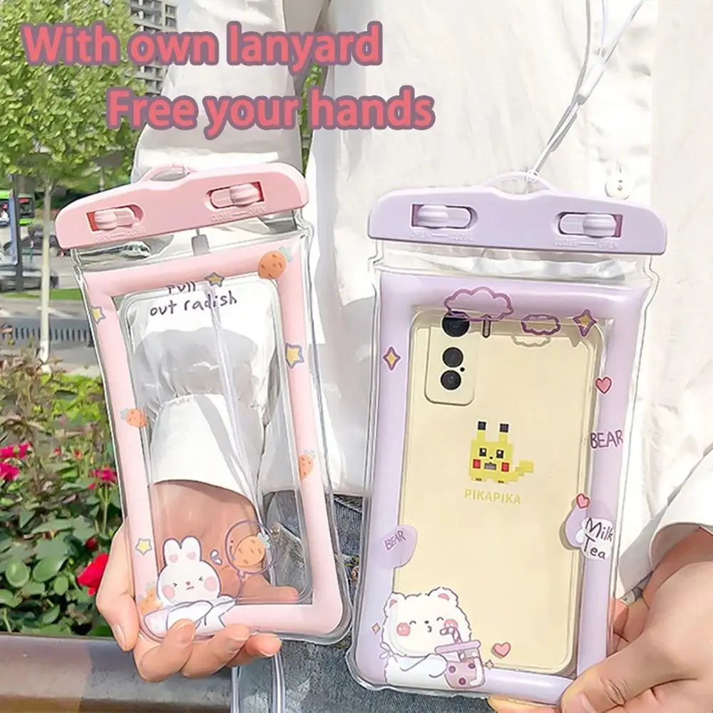 1Pcs Universal Waterproof Phone Case Air Bag Shockproof Cartoon Rabbit Phone Bag with Strap Lanyard Hanging Phone Cover