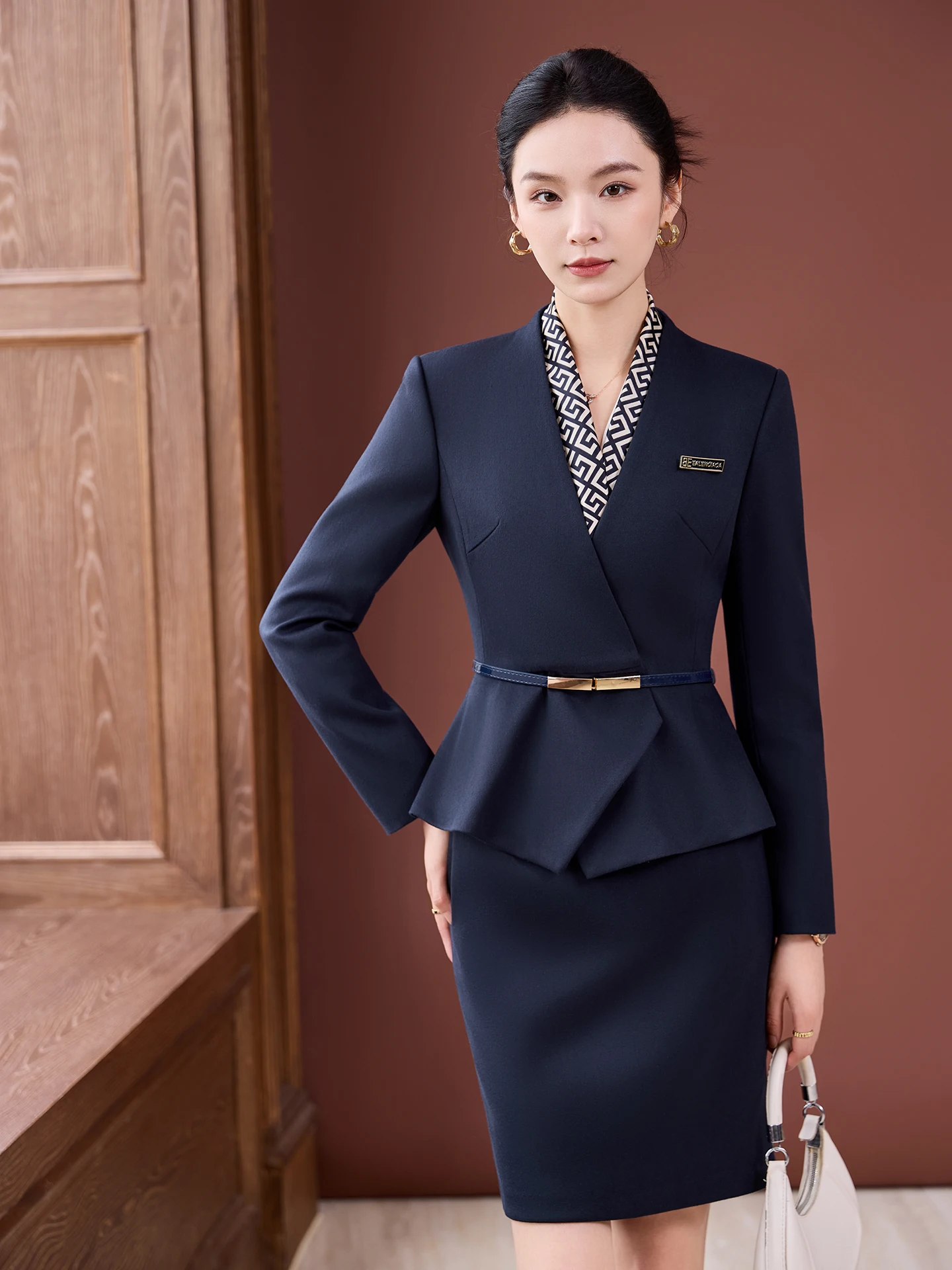 Blue Suit Set Women's Spring Autumn Professional Beauty Salon High End Health Care Center Uniform Jewelry Store Workwear Formal