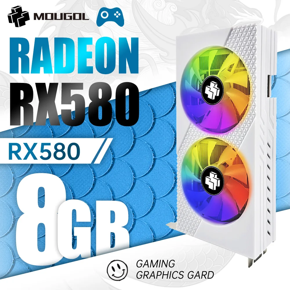 MOUGOL RX580 8GB 그래픽 카드, 데스크탑 컴퓨터용 게이밍 비디오 카드, 8 핀 GDDR5 256 비트 PCI 익스프레스 3.0 × 16 GPU Radeon DP HDMI