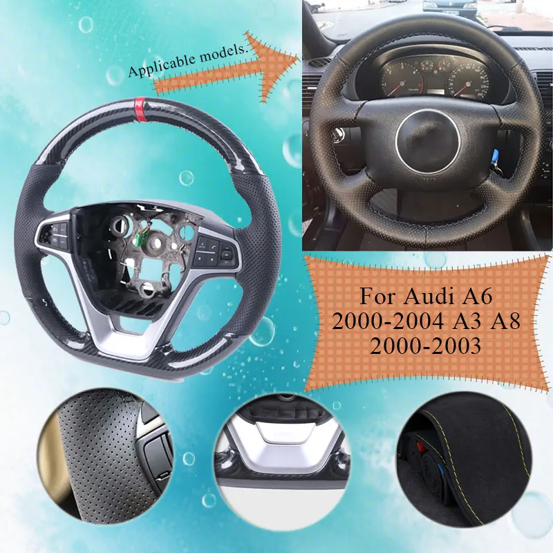 

Глянцевый чехол на руль из углеродного волокна «сделай сам» для Audi A6 2000-2004 A3 A8 2000-2003, устойчивый к царапинам роскошный чехол на руль