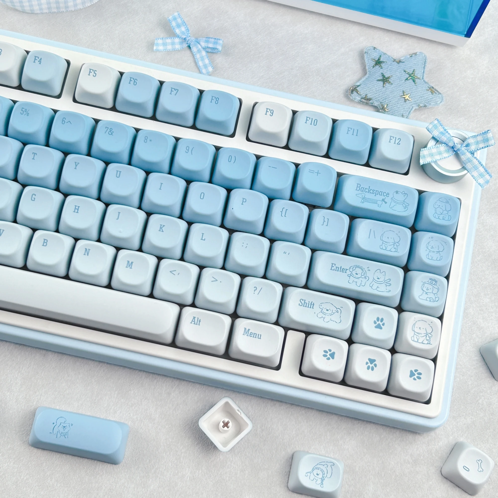 MAIMOOO Gradient Blue Cute Dog Keycaps MOA/Cherry Profile PBT Custom Kawaii Puppy Mechanical Keyboard Keycap Russian Korean Thai