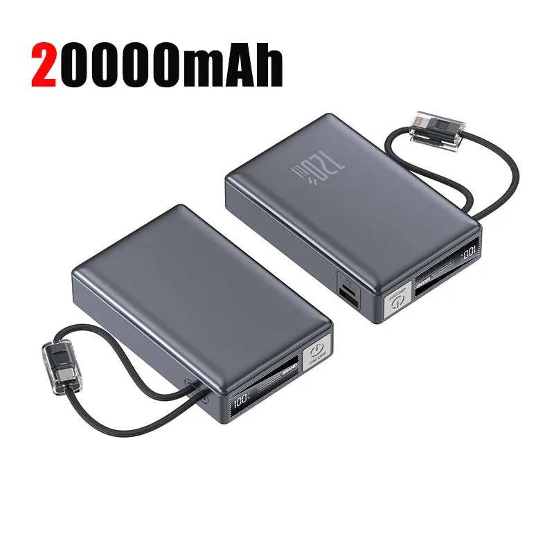 แบตเตอรี่สำรองแบบพกพา 20000mAh 120W ชาร์จเร็วพิเศษ พร้อมสายชาร์จในตัว สำหรับโทรศัพท์มือถือ