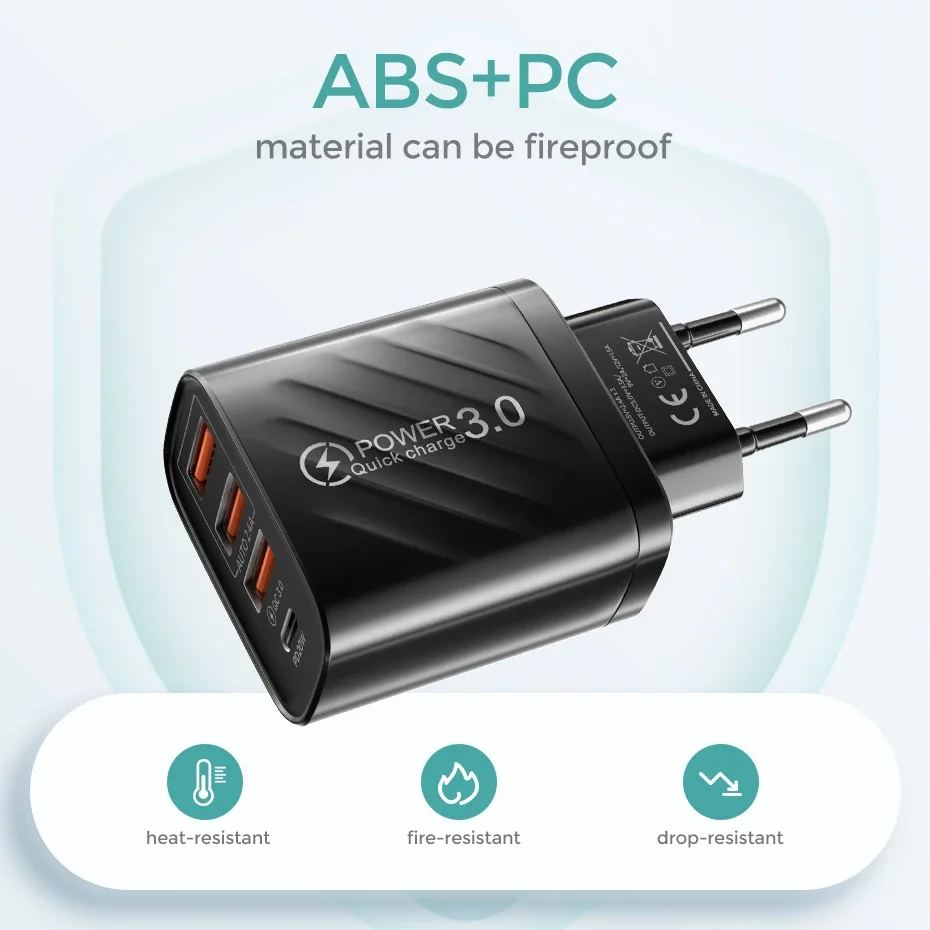 4 Ports 48W USB C Charger Fast Charging Wall Charger Adapter For iPhone 17 Samsung Huawei Xiaomi EU/US/UK Plug Phone Charger