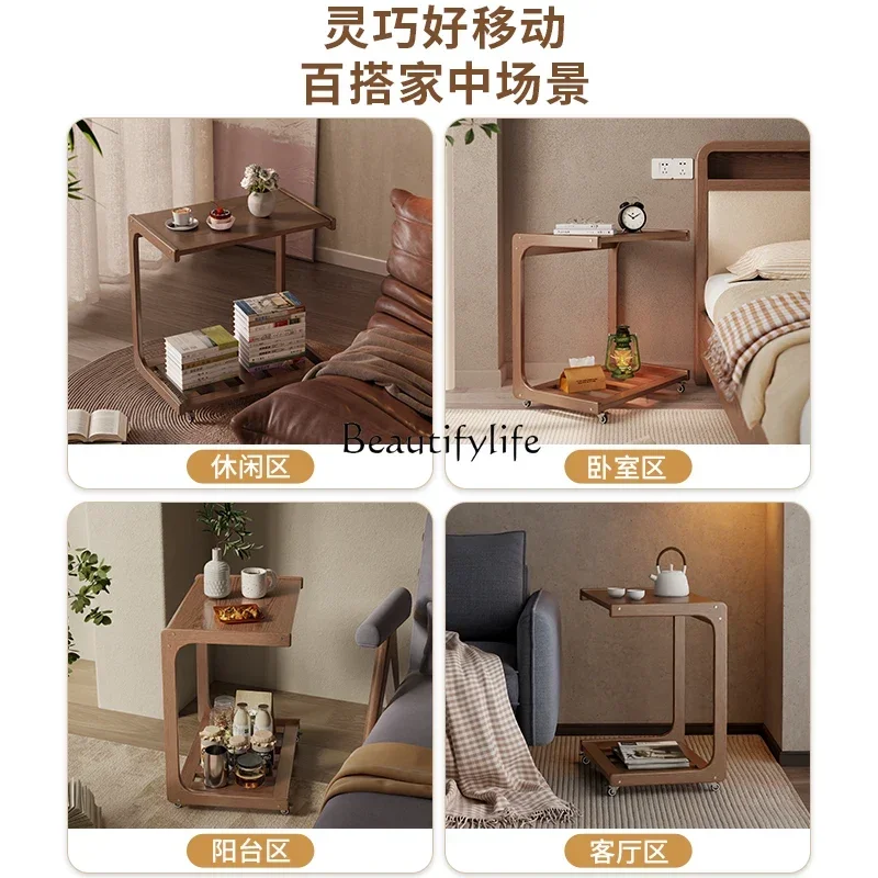 XX39A few cabinets on the side of the solid wood sofa can be moved with wheels. Mini small apartment type C small tea table