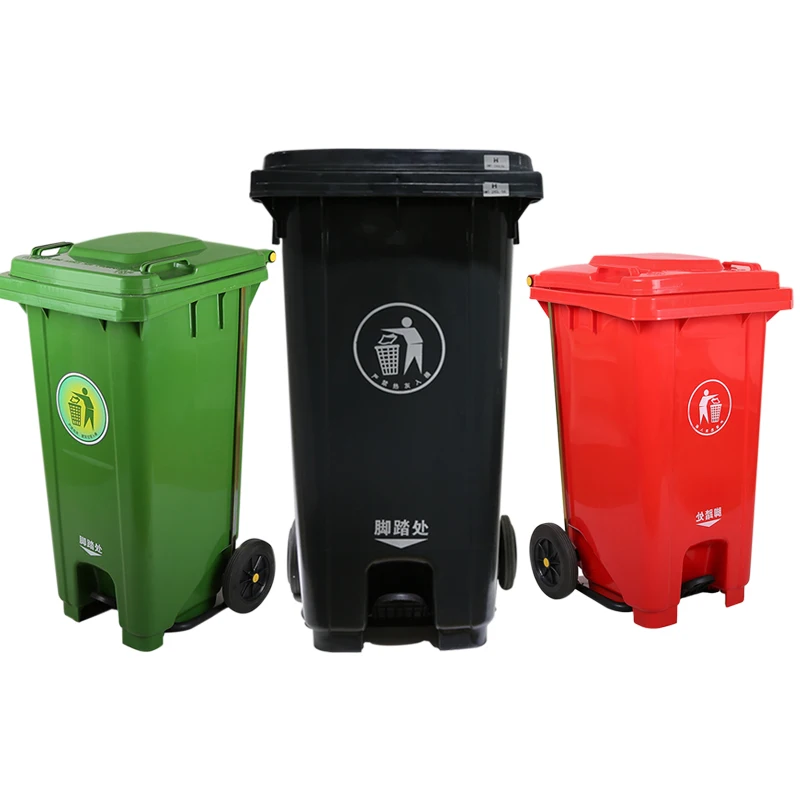 

Large Outdoor Pedal Trash Can Eco-Friendly HDPE Material Two-Wheel Mobile Plastic Waste Bin Simple Dustbin Garbage Bins