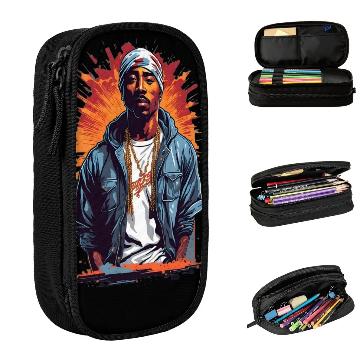 Creative West Coast 2Pac Singer Pencil Cases Pencil Pouch Pen Holder for Student Large Storage Bags Office Zipper Stationery