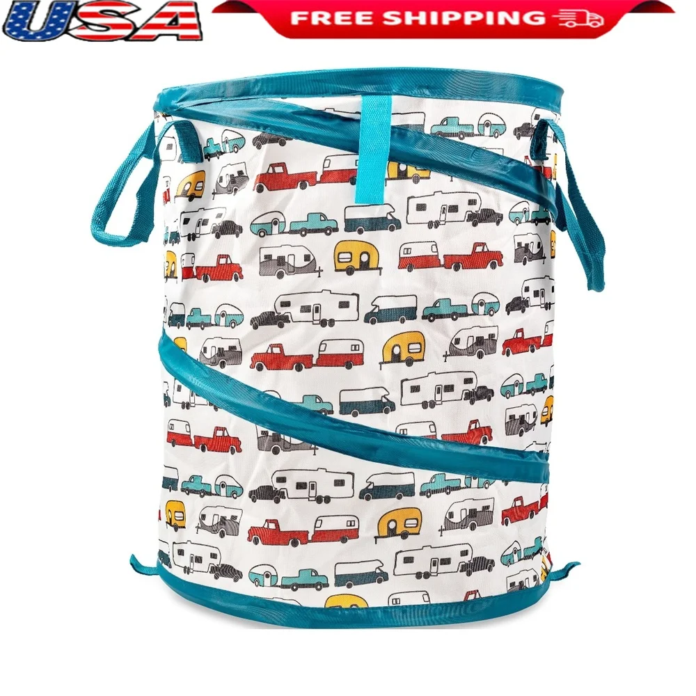 

Life is Better at the Campsite Pop-Up Utility Container RV Pattern Multi-Purpose Camping Wastebasket Collapsible PVC Trash Can
