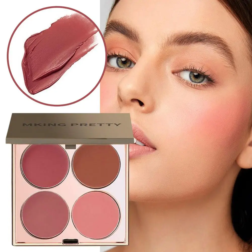 Vierfarbiges Gesichtsrouge, Mehrzweck-Cremespalette, Augenplatte, Lippenstift, Schatten, matt, Highlight, umfassend, V4W3