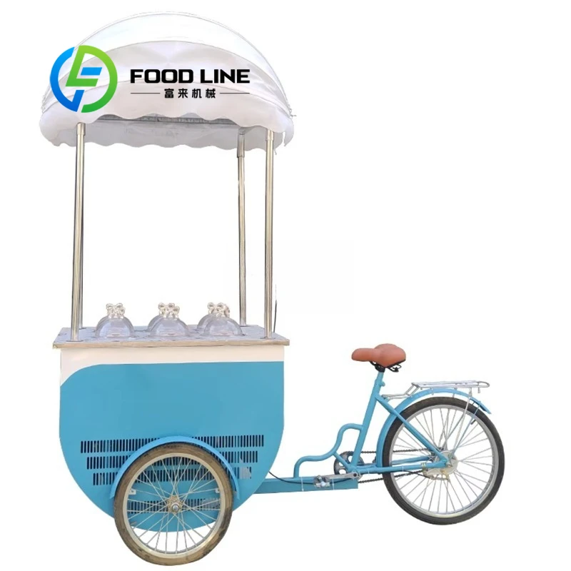 

Customized Retro Snack Cart Three Wheeled Ice Cream Cart Mobile Drink Dessert Frozen Display Cabinet Flower Cart