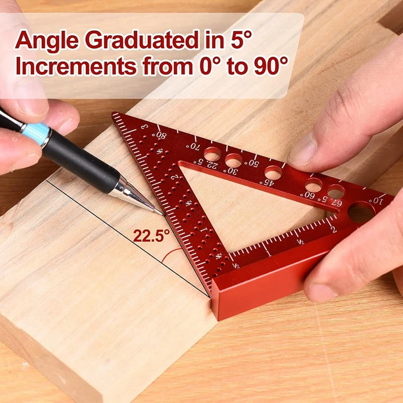 1 Set Red Aluminum Alloy 90 Degree Mini Carpenter Square With Scribe Holes, Precision Woodworking Machinist Measuring Tool