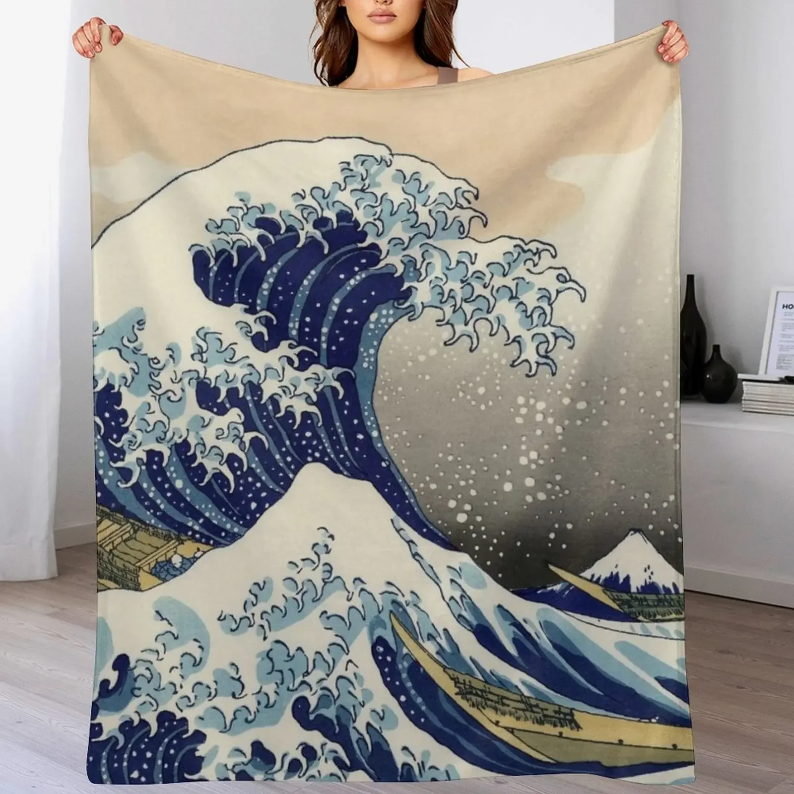 

The Great Wave off Kanagawa Throw Blanket Giant Sofa Flannel Fabric Beach Hairy Blankets