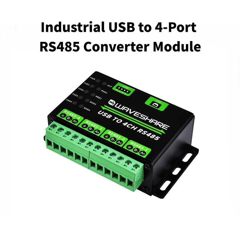 Industrial USB to 4‑Port RS485 Converter Module – with Metal Enclosure, Surge/ESD Protection, Switchable Termination Resistor