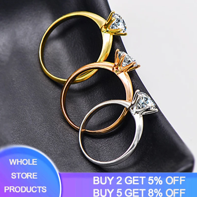 YANHUI Have 18K RGP Stamp Pure Solid White/Yellow/Rose Gold Color Ring Solitaire 2.0ct CZ Zircon Engagement Rings For Women