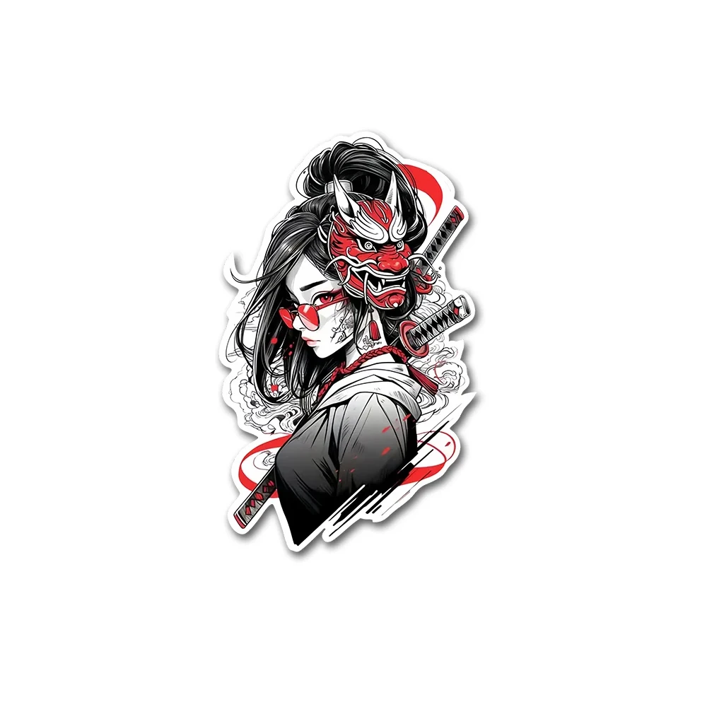 

For Warrior Samurai Girl Oni Mask Car Stickers Simple Cartoon Decals Scratch-Proof Surfboard Car Label