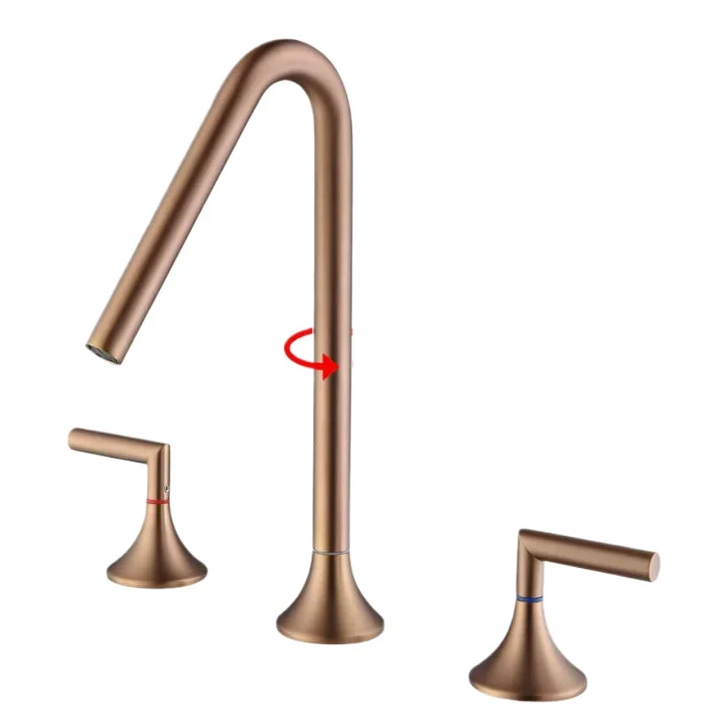 

Brushed rose gold 3-hole wash basin Double open basin faucet Rotating Bathroom cabinet faucet
