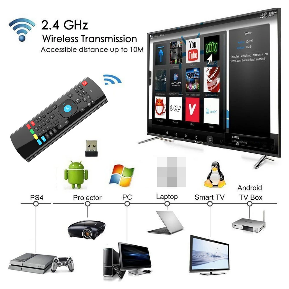 2.4GHz Wireless MX3 Air Mouse Mini Keyboard Voice Backlit Controller IR Learning Remote Control for PC Android TV Box Smart TV
