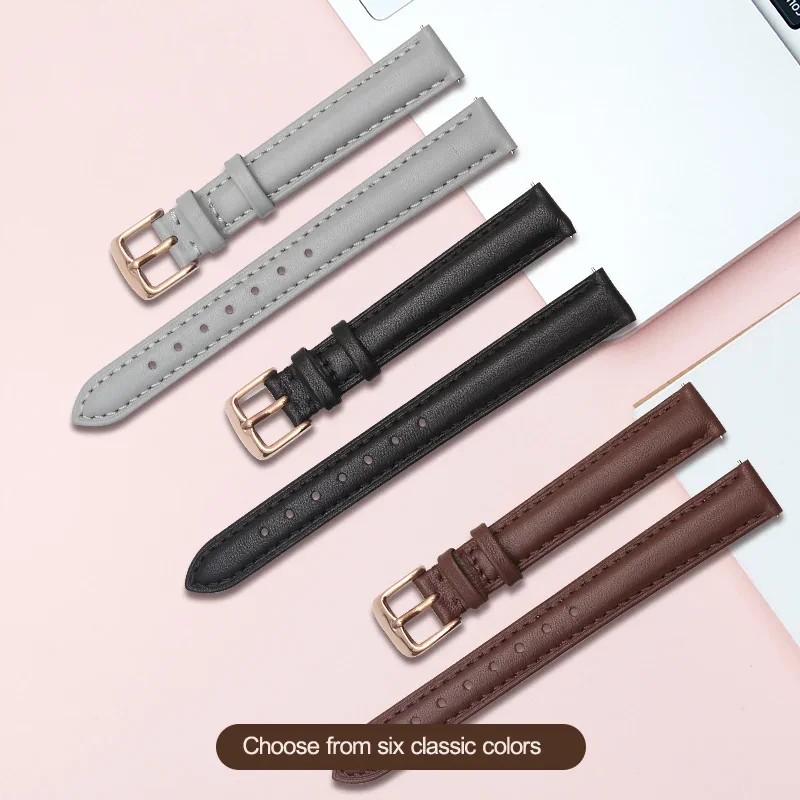 Watch Belt Women\'s Genuine Leather For Weilushi Feiyada Fossil DW Black White Pink Brown Watch Strap 12mm 14mm 18mm 20mm