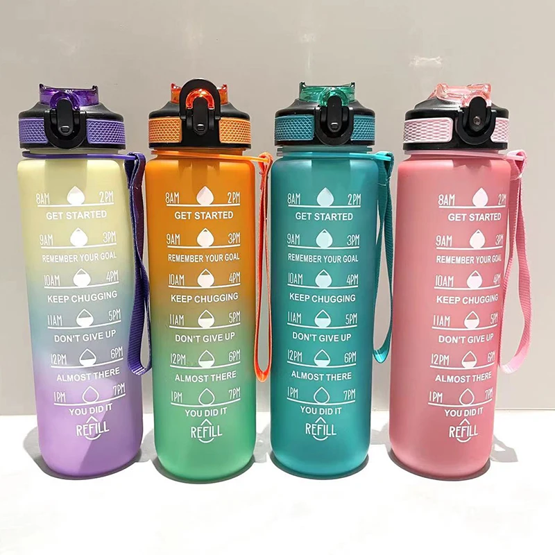 Description Picture 3 of item1000ML Water Bottle With Straw Time Marker Portable Outdoor Camping Student Drinking Water Cup Leakproof Cups For Sports Fitness