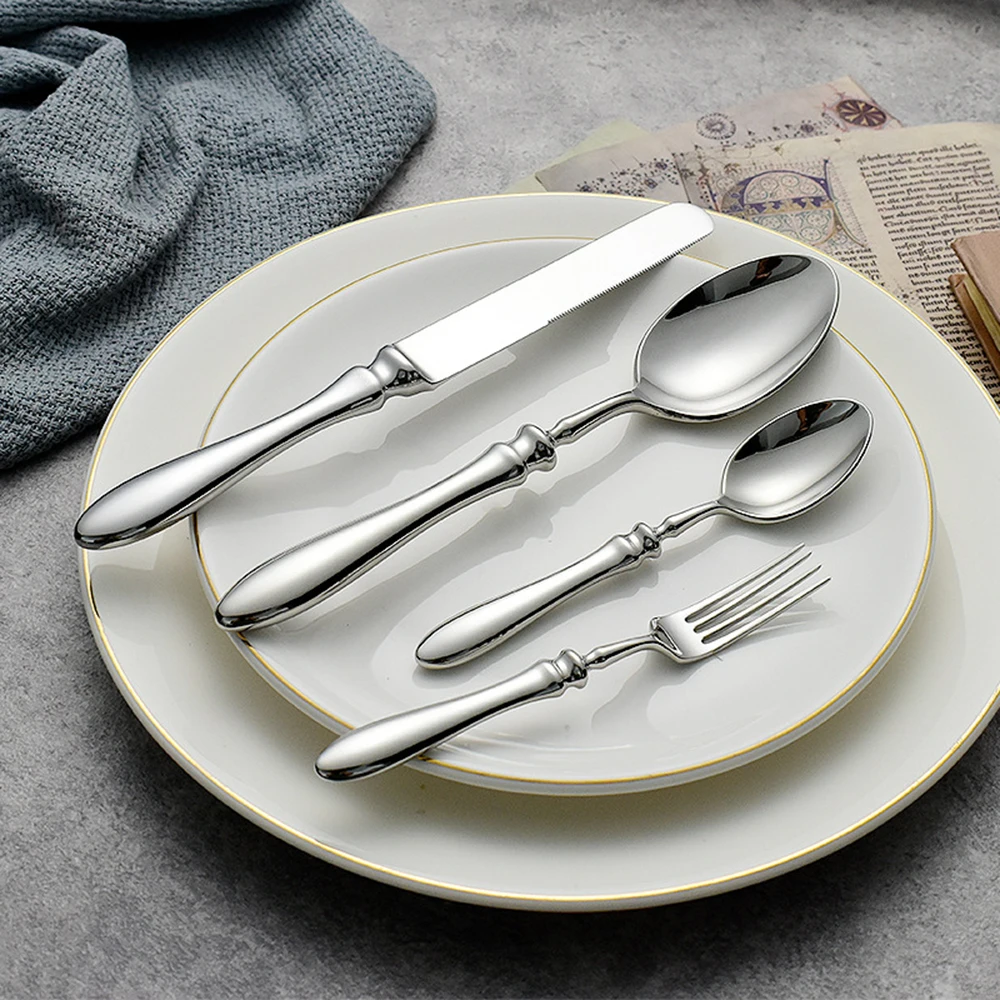 5pcs 18/10 Stainless Steel Cutlery Set Roman Handle Luxury Gold Steak Knife Fork Spoon Tableware Dinnerware Dishwasher Safe