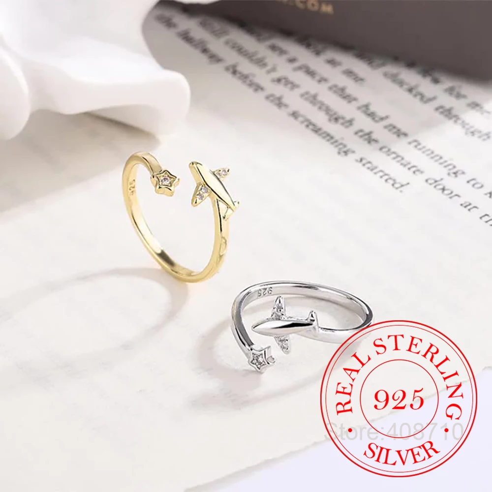 Echt Geld 925 Sterling Zilver Zirkoon Kristal Vliegtuig Pentagram Vinger Ringen Voor Vrouwen Meisjes Geld 925 Bruiloft Sieraden Gift