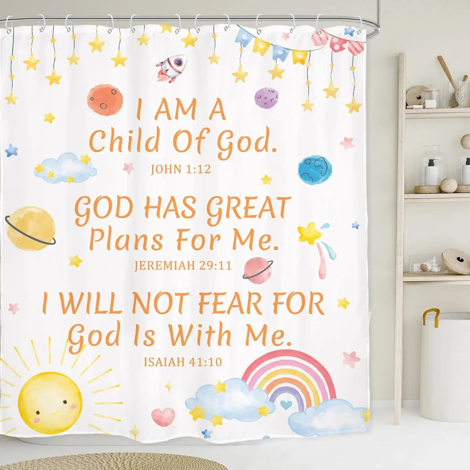 Kids Rainbow Shower Curtain Cartoon Cute Stars Clouds Love Inspirational Quotes Flower Boy Girl Polyester Bathroom Decor Curtain