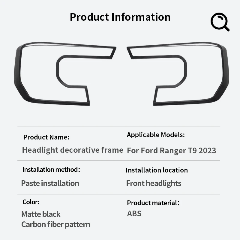 For Ford Ranger 2023 T9 2024 Wildtrak XLT XL XLS Sport Front / Tail light decorative frame Modifying exterior decorations ABS