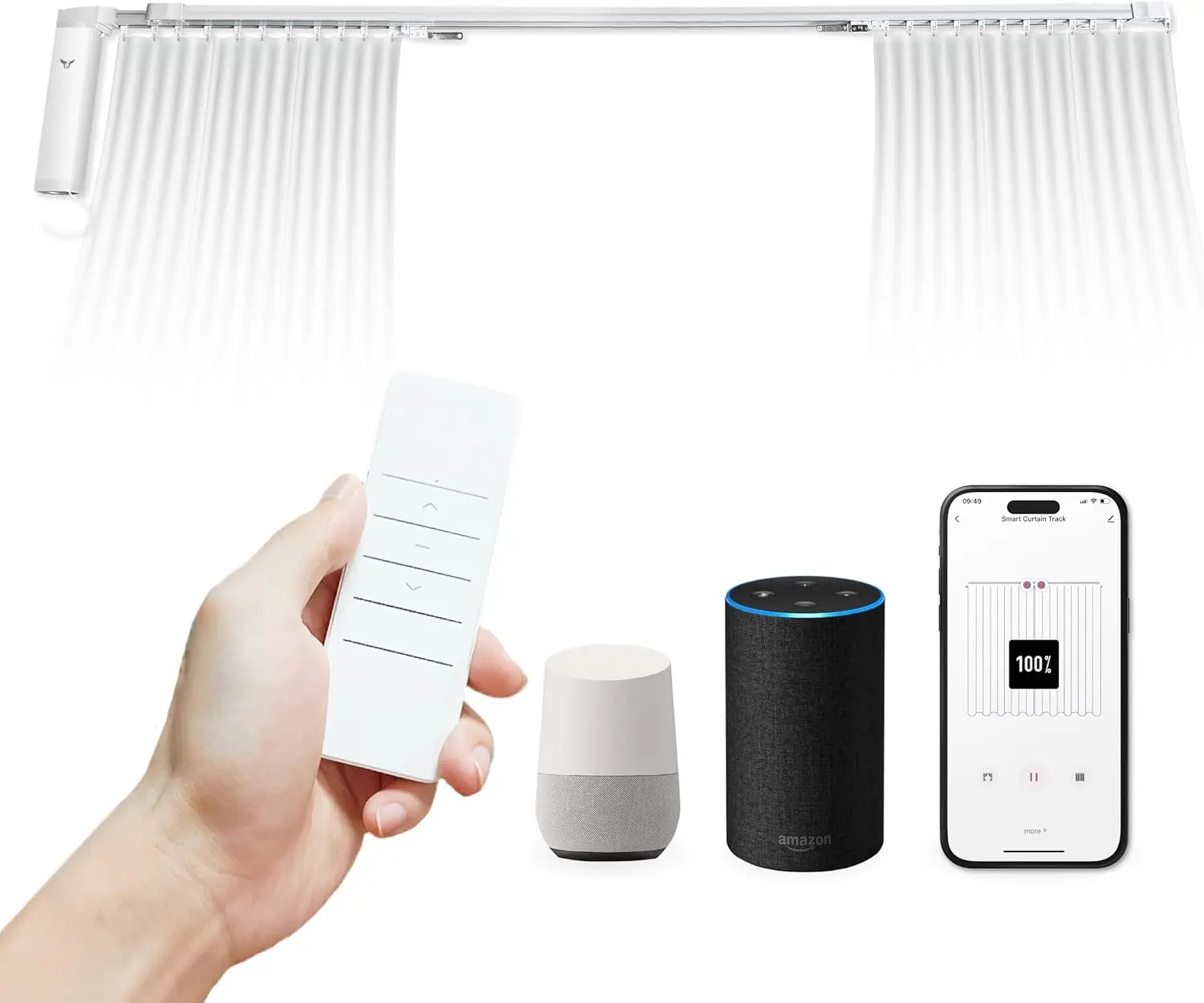 

Умный карниз Osprey, моторизованный карниз из одной секции, регулируемая длина, бесшумный мощный мотор, управление с пульта и через приложение, совместимость