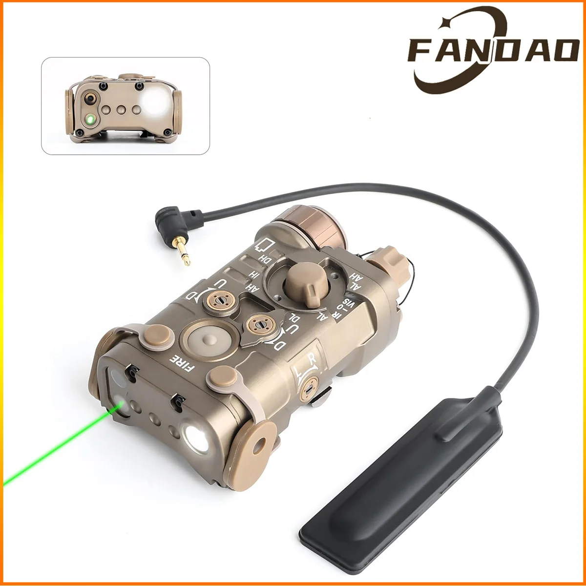 FANDAO Airsoft Tactical Aiming Laser Sight with Red/Green Laser+White Light+IR Laser Modes Fit for AEG GBB CQB Picatinny Rail