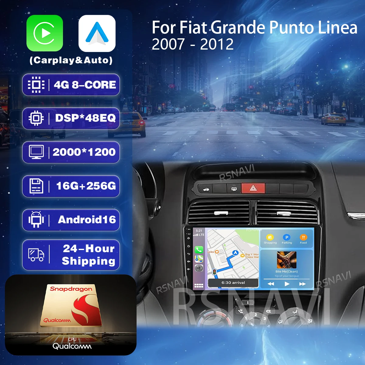 Android 16 Carplay Auto Car Radio Player For Fiat Grande Punto Linea 2007 - 2012 2K QLED Screen steering wheel app control DSP