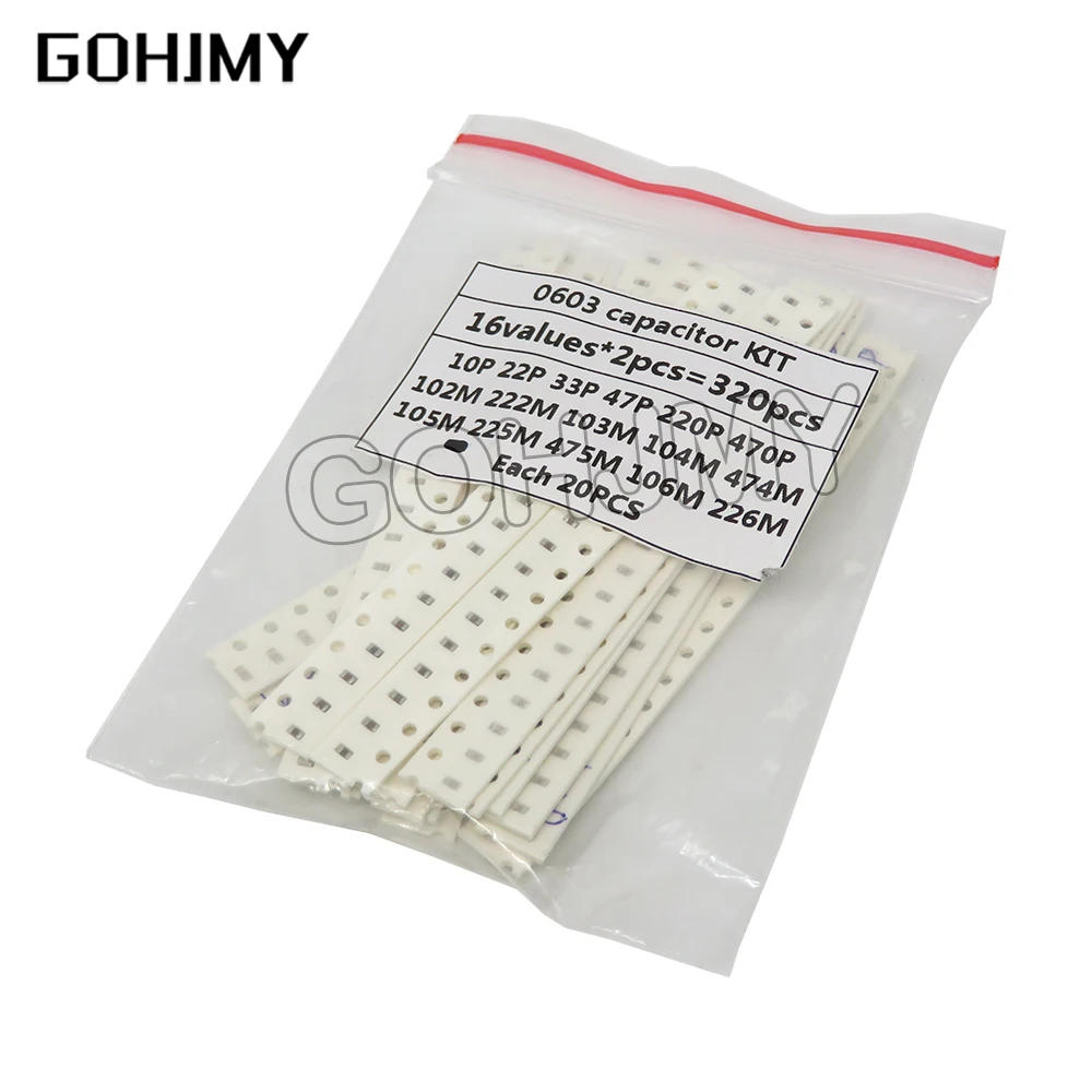 320PCS 720PCS 2500PCS 0603 0805 1206 SMD Capacitor Kit Assorted Kit 16/36/50Values 1PF ~ 1UF Capacitor kit