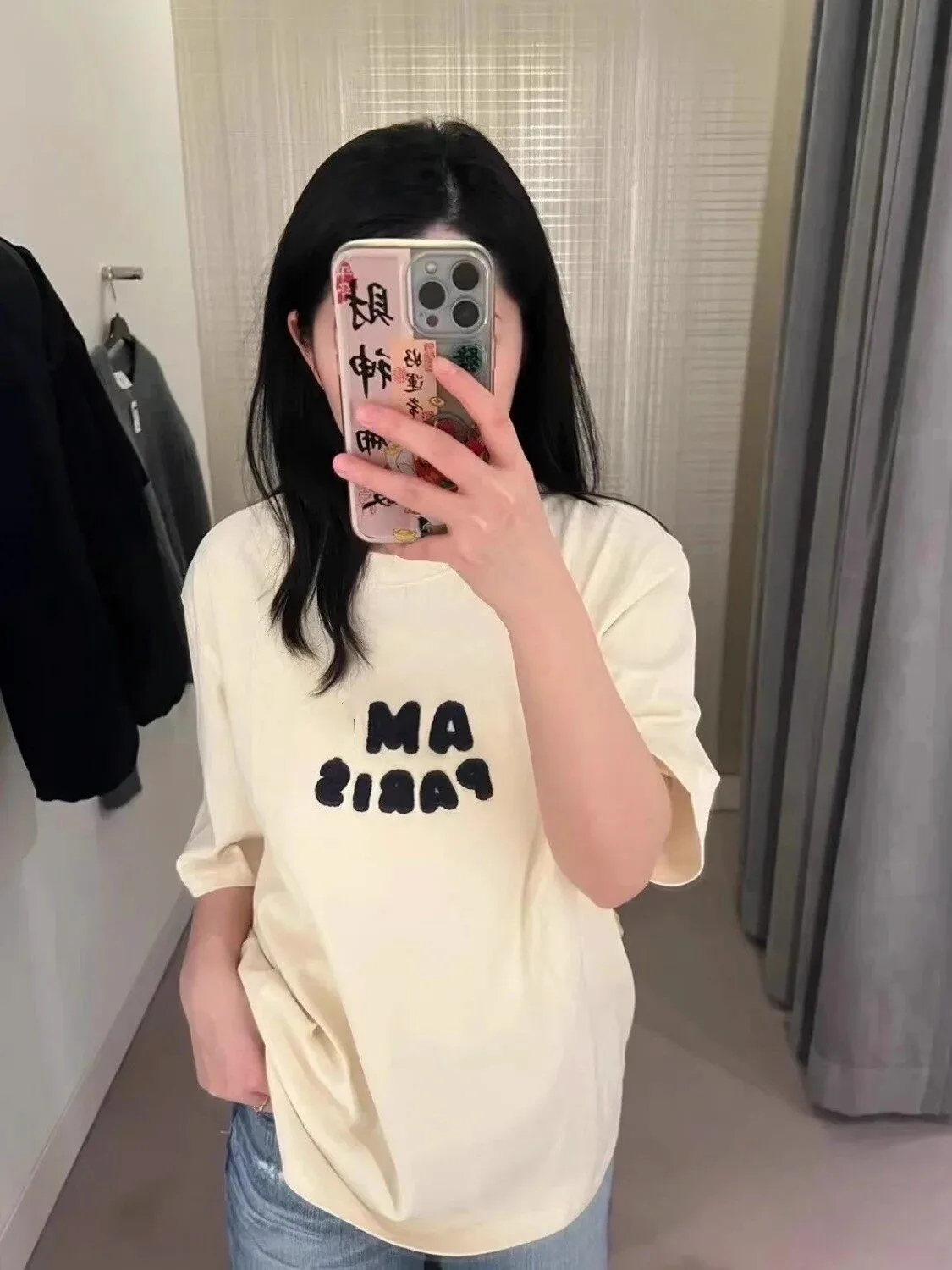 High Quality AM Paris Letter Embroidery round Neck Loose Fit Short Sleeve Cotton T-Shirt Unisex Summer New Style Cleanfit