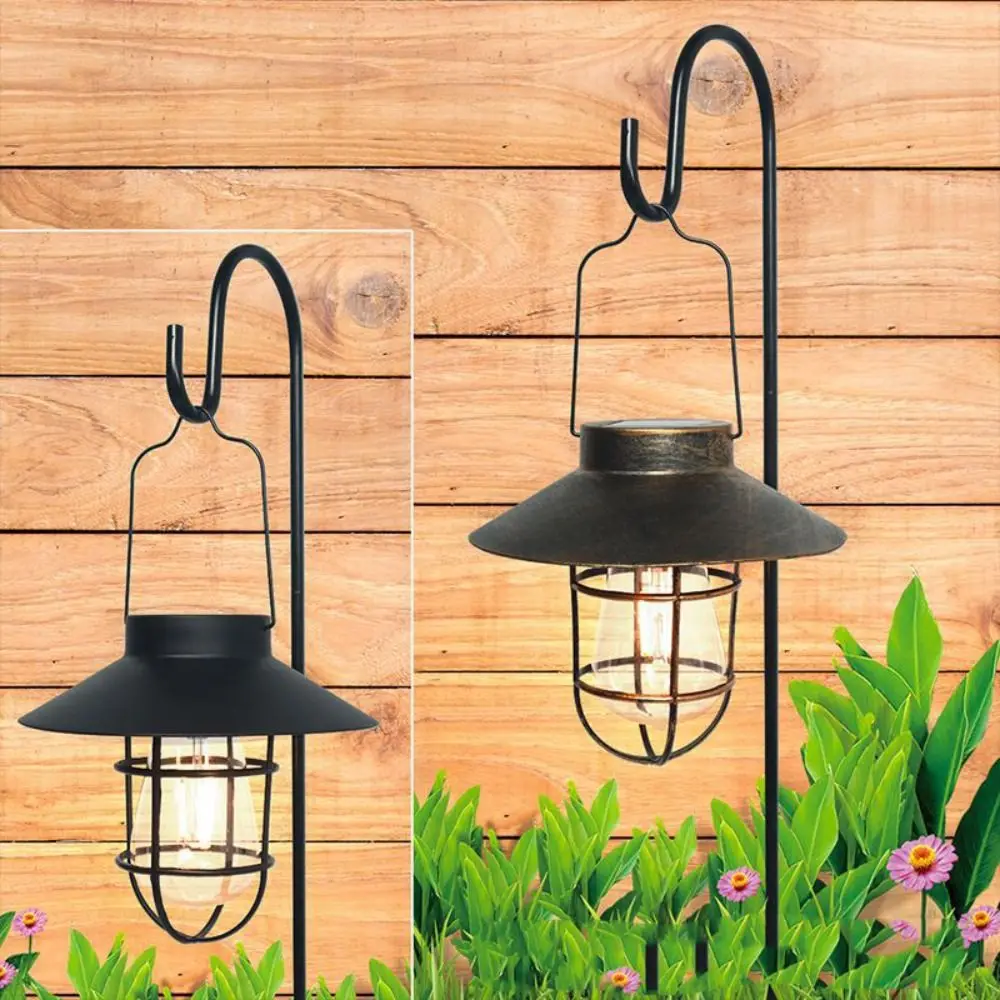 Retro Solar Lantern Lamp with Tungsten Bulb Waterproof Hanging Tent Lamp Vintage Creative Landscape Light Yard Lawn