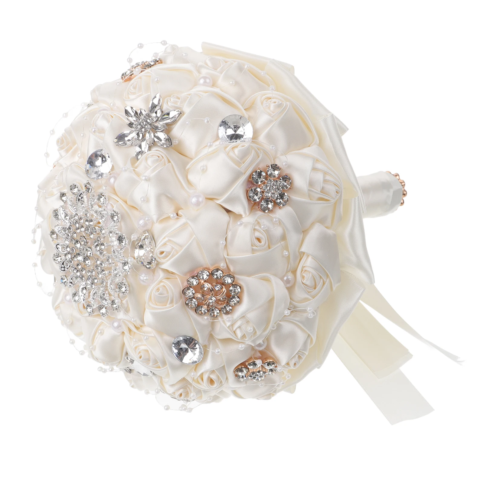 

Artificial Wedding Bouquet for Bride Realistic Rhinestone Decor Bridal Flower Elopement made Style