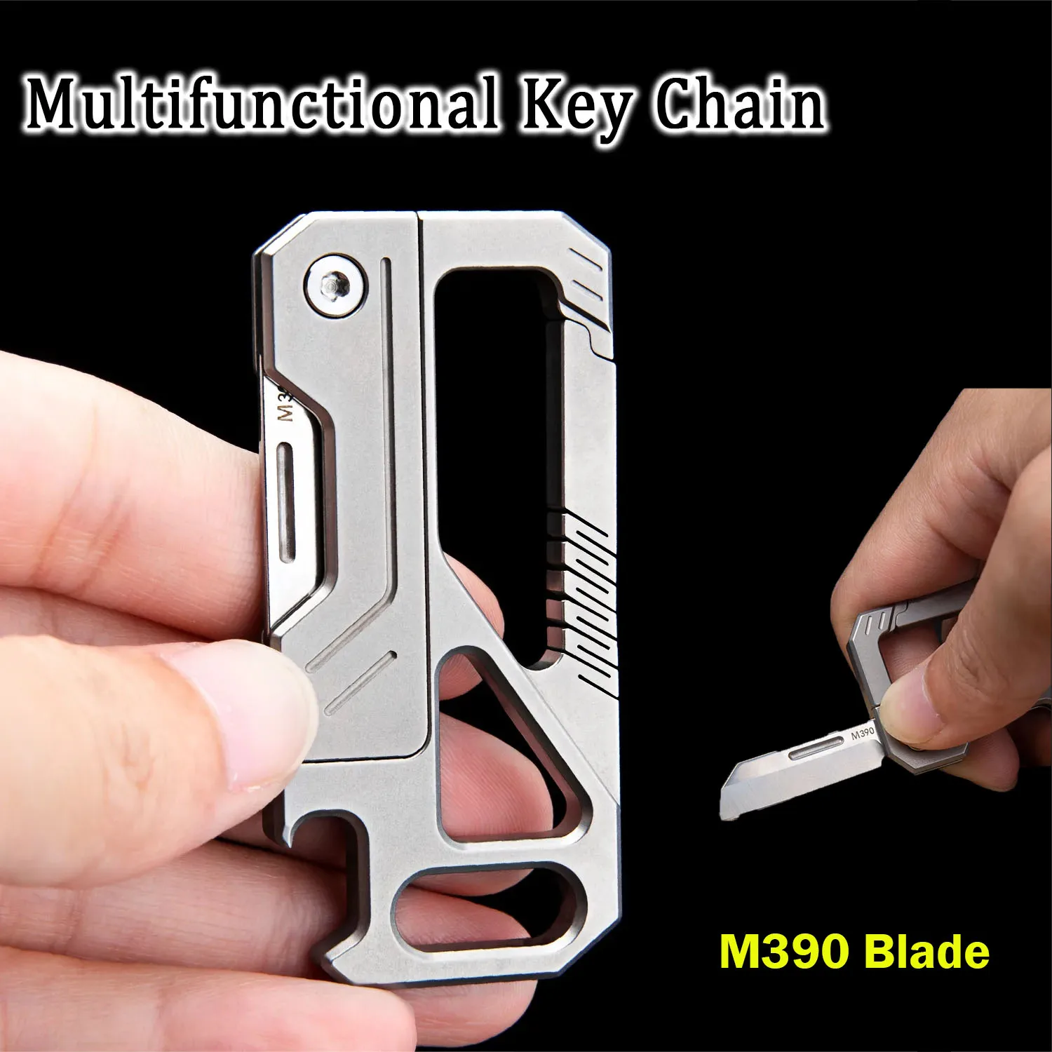 Upgrade M390 Blade Keychain Folding Knife Titanium Alloy Multifunctional Portable Belt Key Chain Outdoor Self-defense EDC Tool