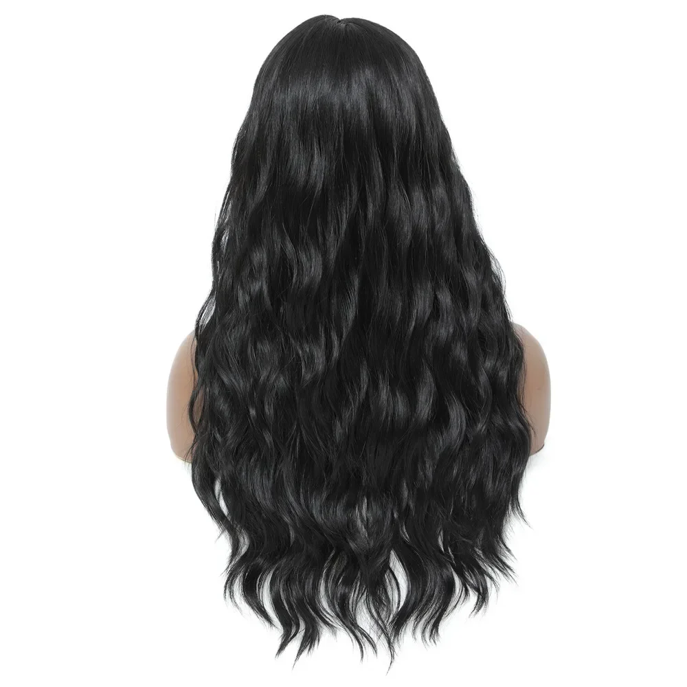 X-TRESS Natural Wave Synthetic Lace Front Wigs Medium Length Free Part Lace Wig For Women Black Color Soft Fluffy Daily Hair Wig