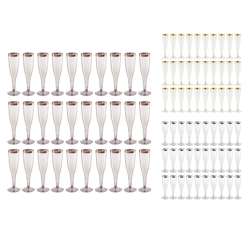 

30Pcs Gold Rim Decor Disposable Plastic Wine Cups Unbreakable Clear Champagne Wine Glasses Set Shatterproof Recyclable