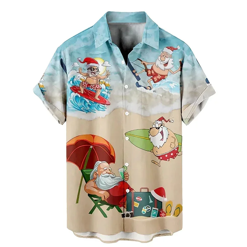 

Men's Christmas Shirt Fun Hawaiian Shirt, 3D Printed Santa Claus, Christmas Reindeer, Pattern Kangaroo, Summer Men's Shirts