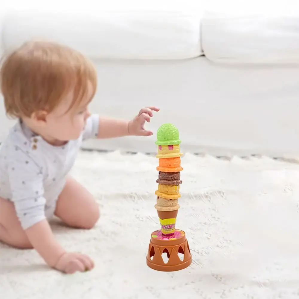 Brinquedo de sorvete empilhável multicolorido, aperto de plástico, brinquedo educacional precoce, comunicação genuína, coordenação mão-olho