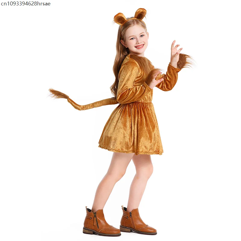 Hoilday Theme Party Lion Cosplay Dress Up With Headband Mädchen Animal Role Play School Stage Performance Costume