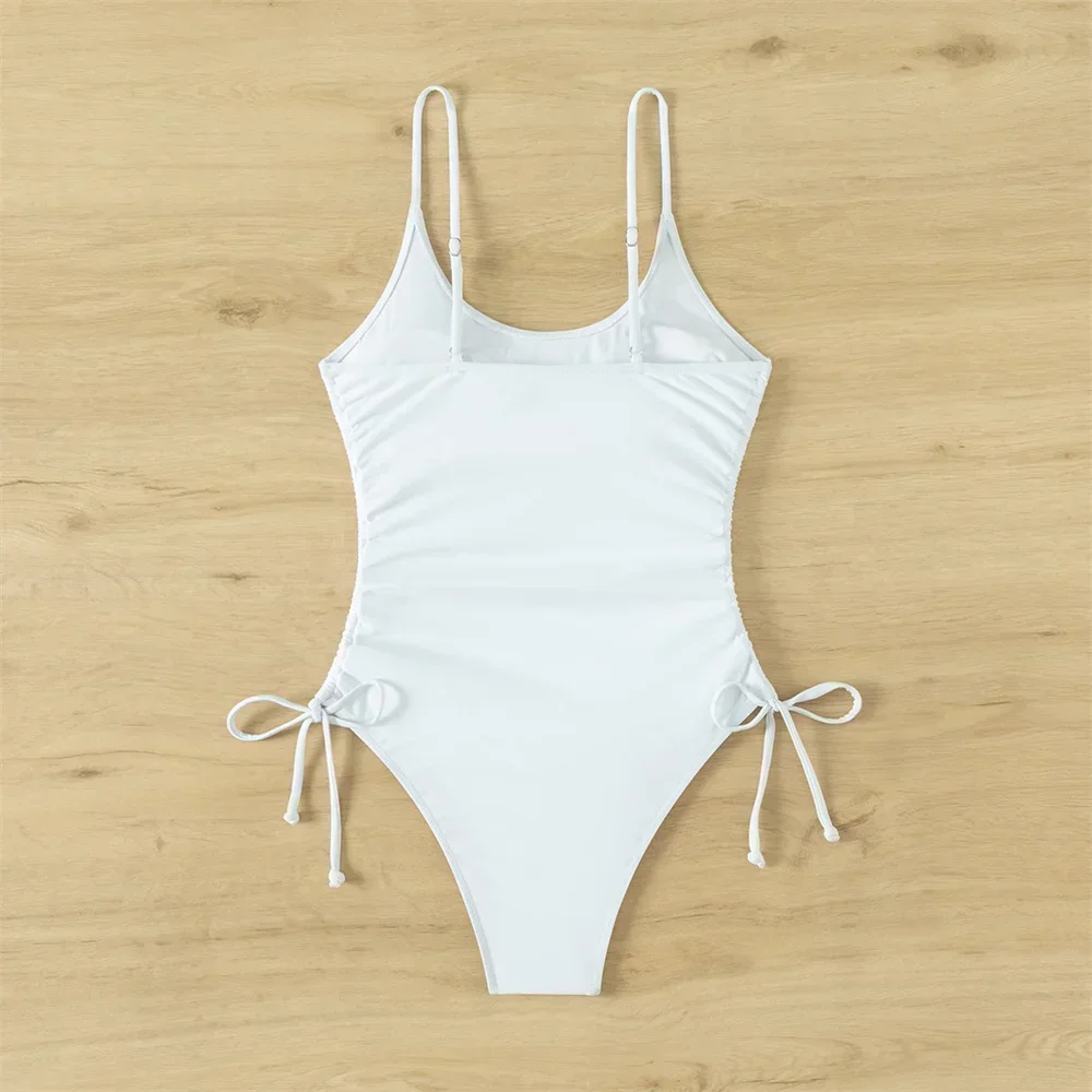 الأبيض بيكيني الرباط مطوي حبال ملابس السباحة قطعة واحدة Y2K الاتجاه Monokini مثير النساء عطلة ملابس الشاطئ ثوب السباحة