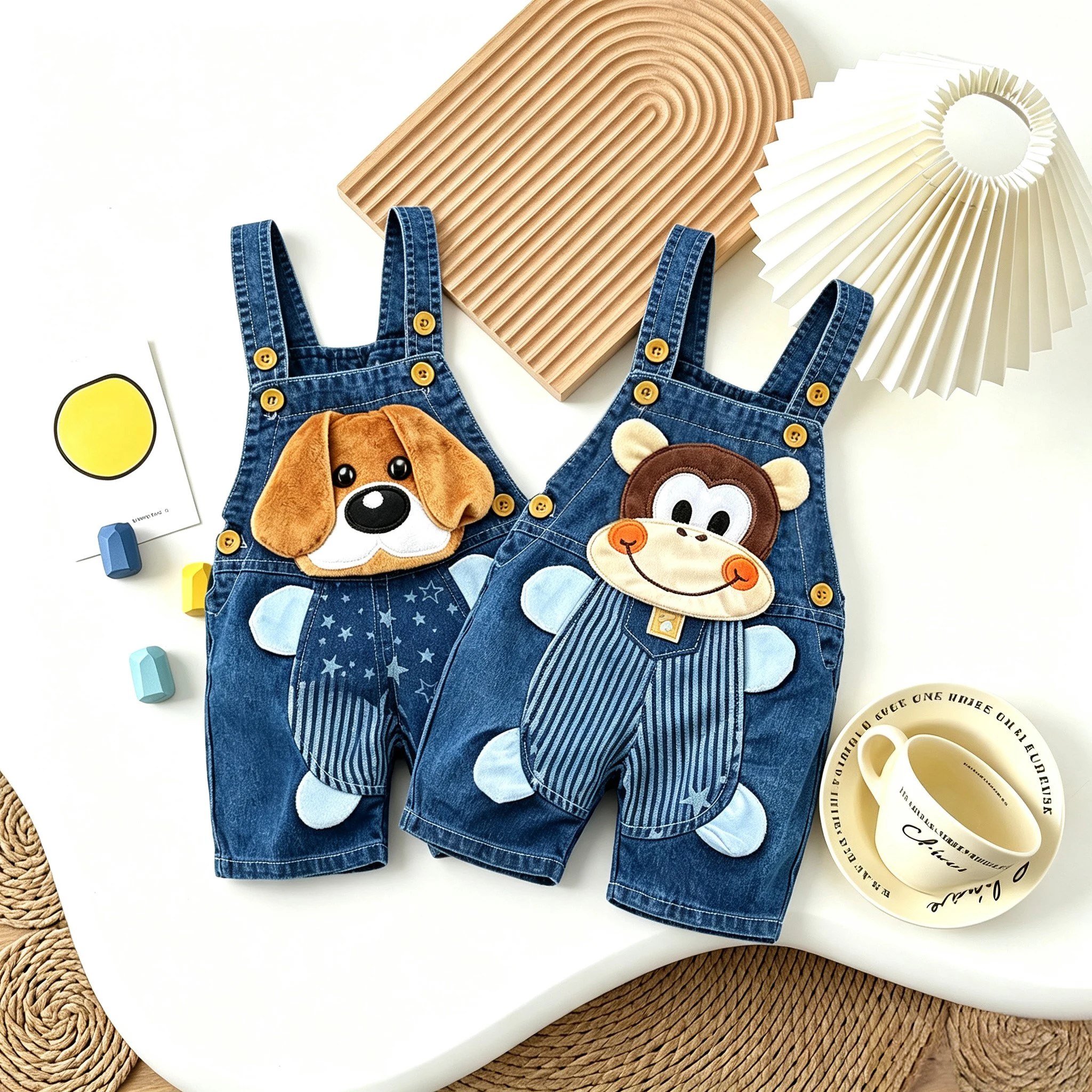 IENENS Baby Rompers Cute Cartoon Toddler Shorts 2PCS Boy's Overalls Summer Soft Bottoms 9-30 Months Clothes