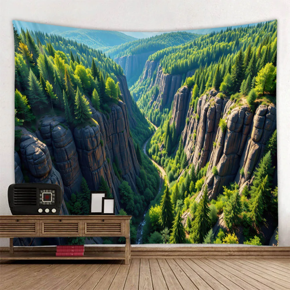 Canyon Landscape Forest Background Tapestry Wall Hanging Fabric Headboard for Living Room Dormitory Decor